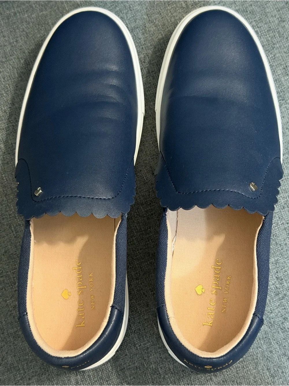 Women’s Navy Slip-On Sneakers  - Scalloped Detail